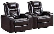 CANMOV Electric Power Recliner Chair Set of 2, Breathable Leather Home Theater Seating with Hidden Arm Storage, Power Recliner Chair for Living Room with USB Ports and Cup Holders,Brown