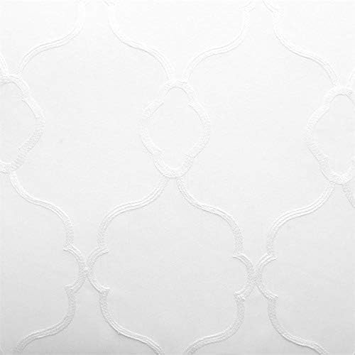 MIUCO Moroccan Embroidered Semi Sheer Curtains Faux Linen Grommet Window Curtains for Bedroom Living Room 84 Inches Long 2 Panels, Pure White