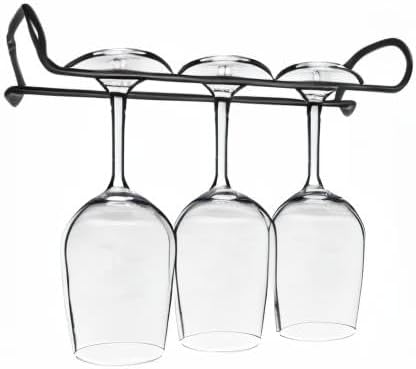 10 Inch Wine Glass Rack Under Cabinet Shelf Stemware Storage Hanging Hanger Organizer Glasses Holder with Drying Under Counter Metal for Kitchen and Bar Set of 2 Black