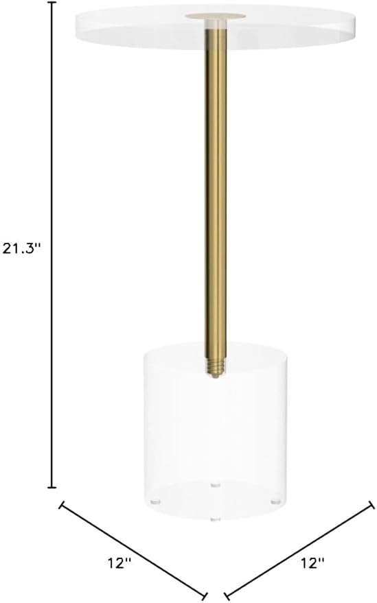 Clear Acrylic End Table,Side Table,Brushed Brass Metal,Round,for Office, Living Room and Bedroom,Easy Assembly,12x12 inch,21.3 inch high