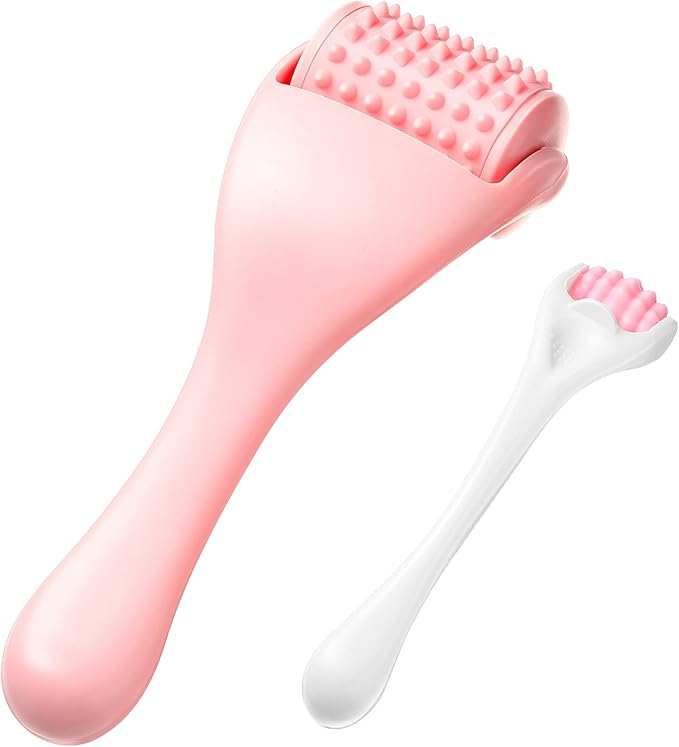 Tondiamo 2 Pcs Muscle Roller Stick Fascia Body Cellulite Face Muscle Massage Roller Manual Massage Tools for Muscles Relief Neck Arm Back Leg Body Roller Deep Trigger Points Release Roller (Pink)