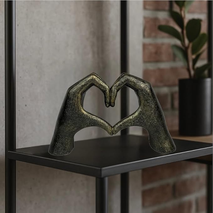 Top Brass Large Rustic Heart Hands Sculpture, 9 3/4” Resin Love Statue – Romantic Decor Accent for Shelf or Mantel – Perfect for Wedding, Valentine's Day or Anniversary (Rustic Cast Iron)