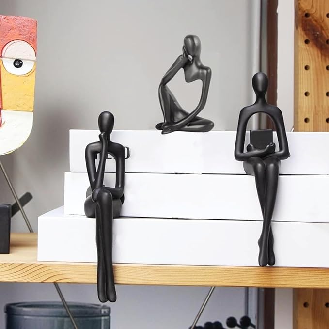 Home Decor Thinker Statue Accents, Set of 3 Thinker Sculptures Office Decor Modern Abstract Resin Decoration on Shelf Table Desk for Living Room Office Bedroom (Small Black)