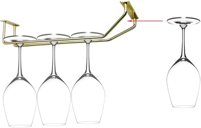 10.8 Inch Gold Wine Glass Rack, Under Cabinet Wine Glass Holder, Wine Glass Hangers Under Shelf, Stemware Rack, Hanging Stemware Holder for Cabinet Kitchen Bar, Set of 4