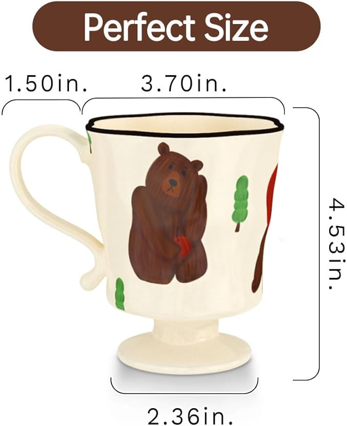 360ml -12.17oz Painted Cute Bear Ceramic Mug - Cute Coffee Cup for Espresso,Cappuccino, Turkish Tea - Gift for Women, Dishwasher Safe