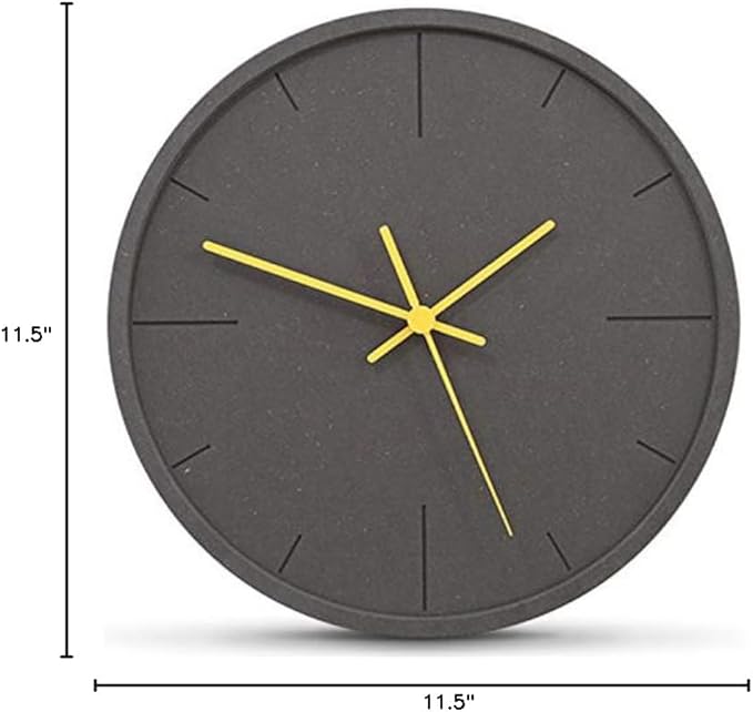 Stephanie Imports Modern Minimalist Dark Concrete Silent Wall Clock (Yellow Hands)