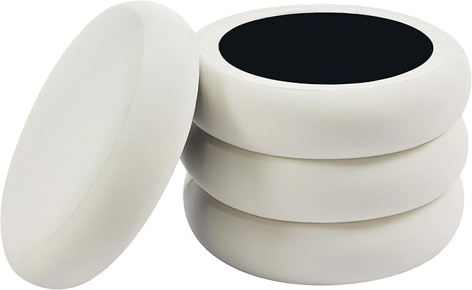 ONEVOG Round Storage Ottoman, 20" Small Ottomans Table with Removable Lid, Velvet Fabric Soft Footrest Stool for Couch, Upholstered Stuffed Circle Seat for Living Room/Bedroom/Dorm/Vanity, Lvory White