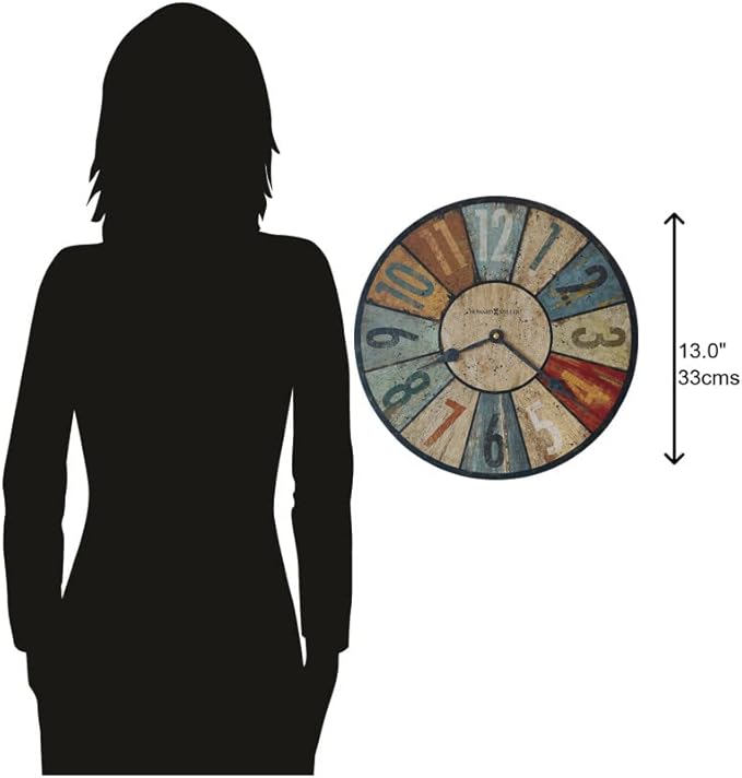 Howard Miller Sylvan II Wall Clock, Colorful Vintage Design with Black Needles Battery Operated, Wall Mount Quartz Movement Round Analog Display Perfect for Home Decor, Office and Living Room