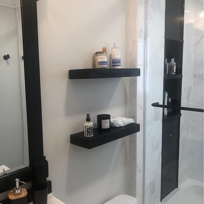 joelsantiques 24 Inch Wooden Floating Shelves for Wall - 24x6x2 in - Made of Natural Wood - Short Heavy Duty Rustic Wall Shelves for Bedroom - Perfect for Bathroom, Kitchen - Black