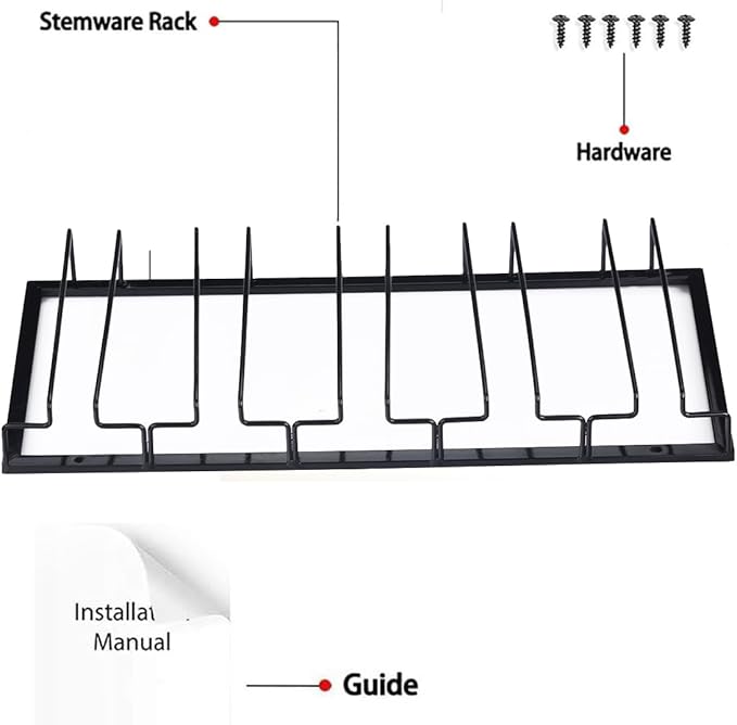 Wine Glass Rack - Under Cabinet Stemware Wine Glass Holder Glasses Storage Hanger 2 Pack Metal Organizer for Bar Kitchen 5 Rows Black