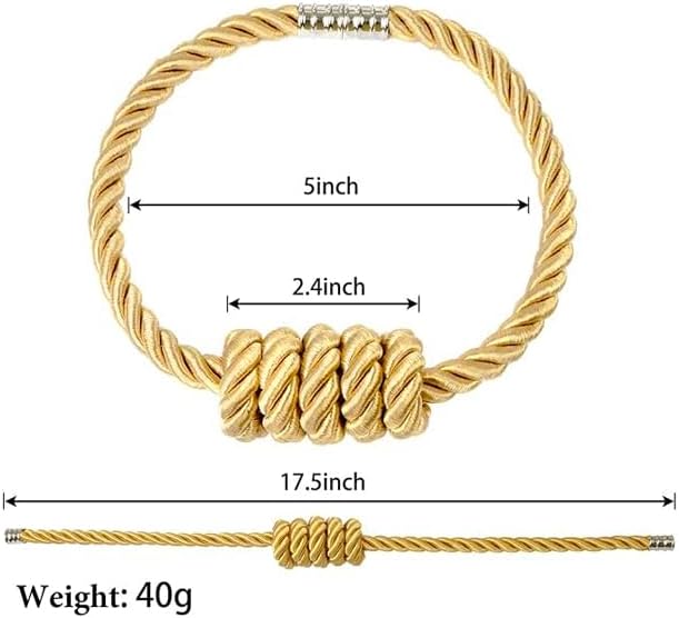 Fenghuangwu 2Pack Magnetic Curtain Tiebacks – Bohemian Style Handmade Woven Tie-Backs for Drapes,Elegant Exquisite Knot Holdbacks,Outdoor Boho & Modern Home Decor(Gold