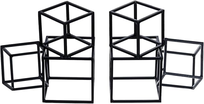 MyGift Modern Matte Black Metal Geometric Bookends in 3 Cube Frame Design, Decorative Book Stands for Home Library Bookshelf Office Desk, 1 Pair, Handcrafted in India