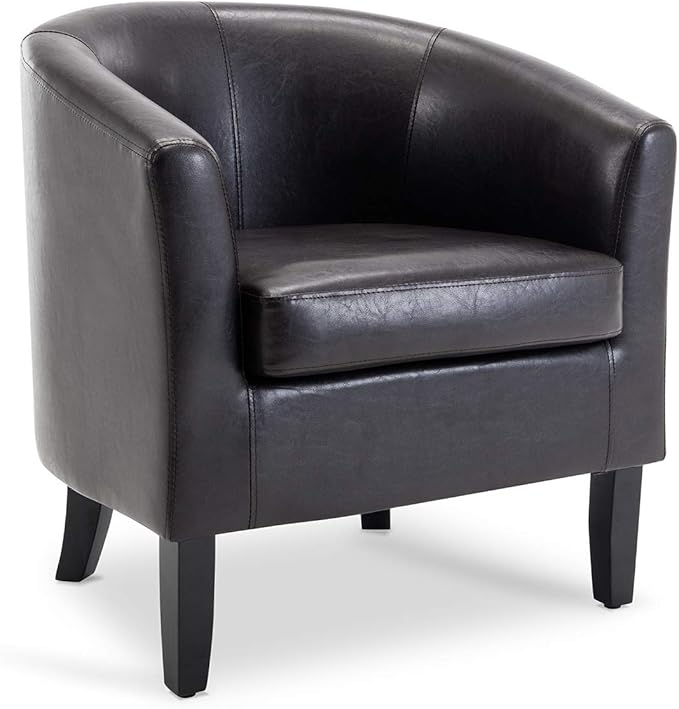 BELLEZE Accent Barrel Chair, Linen Round Chair Club Tub Sofa Corner Chair with Flared Legs and Cozy Soft Padding for Living Room Bedroom Waiting Room - Brown