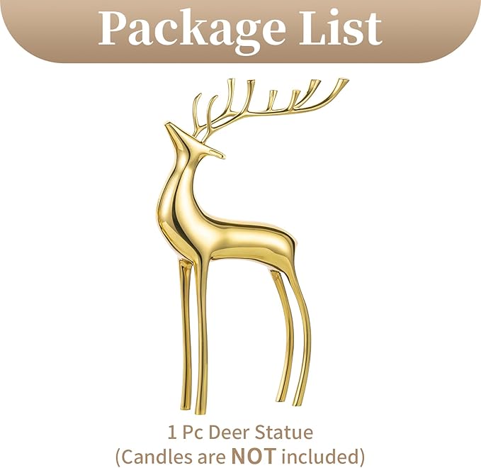 Sziqiqi Reindeer Sculpture for Christmas Table Centerpieces - Gold Brass Deer Antler Statue Decor Metal Elk Figurine Modern Stag Sculpture for Christmas Decorations Indoor Animal Rein Deer Ornaments