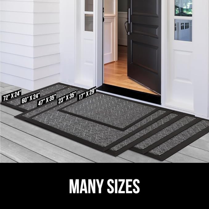 GORILLA GRIP 100% Waterproof All-Season WeatherMax Doormat, 60x24, US Designed Natural Rubber, Stain and Fade Resistant, Low Profile Indoor Outdoor Door Mats, Easy Clean Patio Mat, Steel Chevron