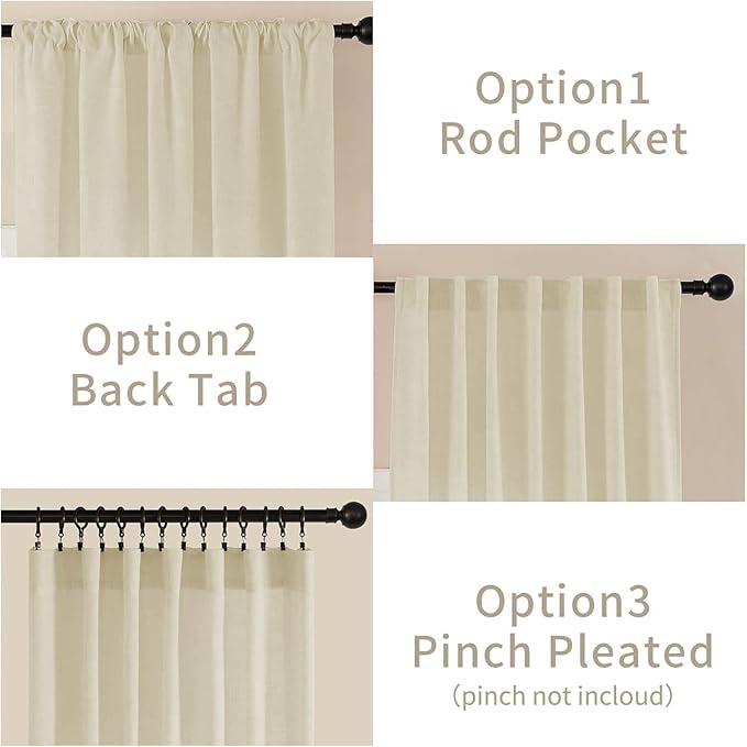 Joydeco Linen Curtains 84 Inch Length 2 Panel Sets,Light Filtering Curtains for Bedroom 37 Inch Wide Living Room Drapes with Back Tabs & Rod Pockets (W37 x L84 Inch, Linen)