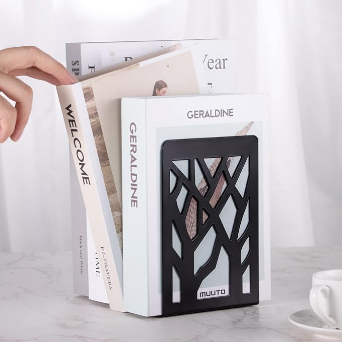 Metal Bookends Black 6 Pair - Heavy Duty Book Stoppers for Shelves - Decorative Book Ends