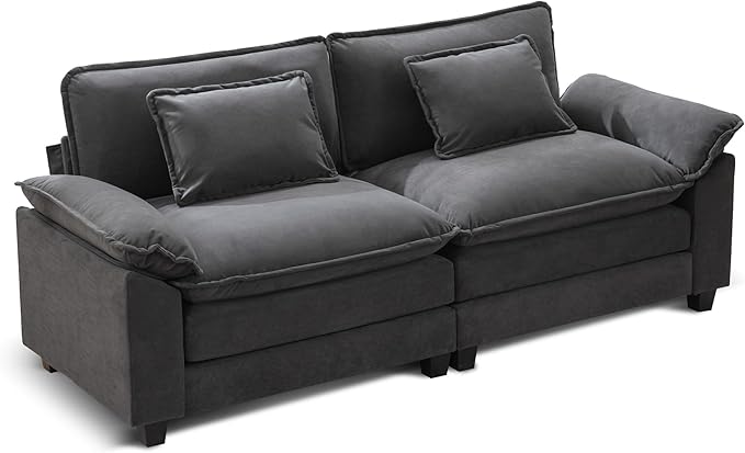 URRED Modular Sectional Sofa Comfy Cloud Couch, Modern Velvet Sofa Sleeper Deep Seat Couches with Ottoman/Pillows for Living Room (Dark Gray, 82.6'')