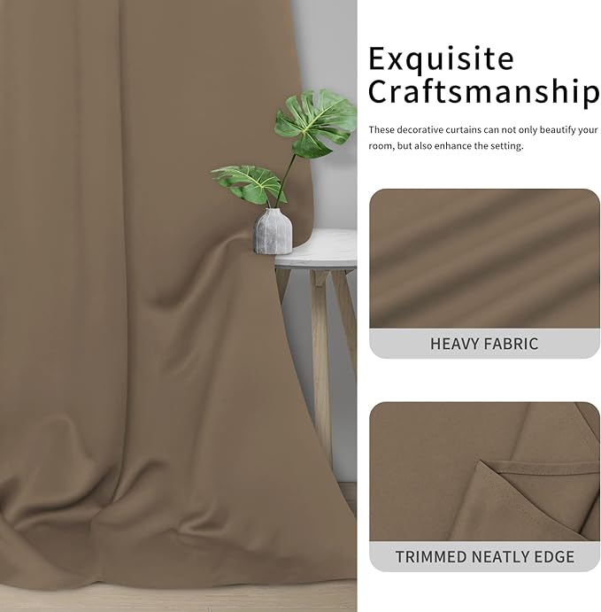 Easy-Going Blackout Curtains for Bedroom, Solid Thermal Insulated Grommet and Noise Reduction Window Drapes, Room Darkening Curtains for Living Room, 2 Panels (42x45 in, Camel)