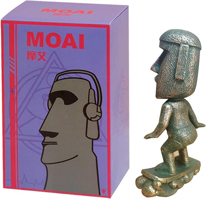 Moai Statue Decor - 6 Inch Easter Island Oranment Resin Stone Decoration for Room Accessories Antique Sculpture for Office Desktop (Surfing)