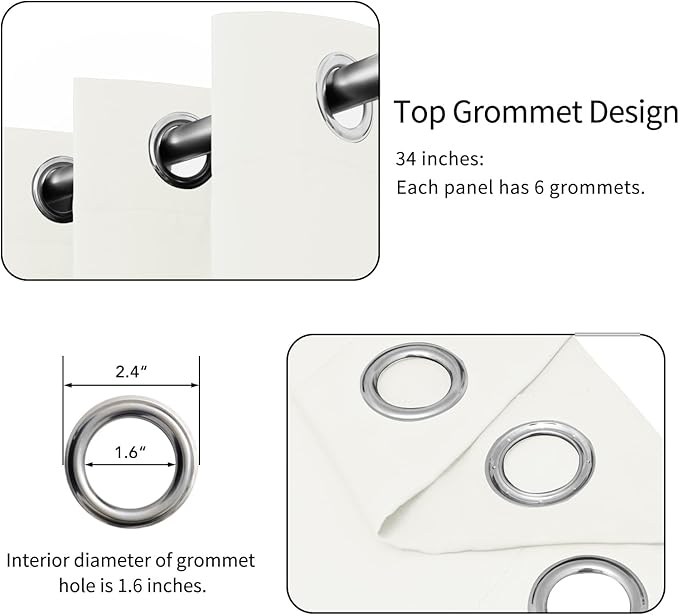 Easy-Going Blackout Curtains for Bedroom, Solid Thermal Insulated Grommet and Noise Reduction Window Drapes, Room Darkening Curtains for Living Room, 2 Panels (34x54 in, Ivory)