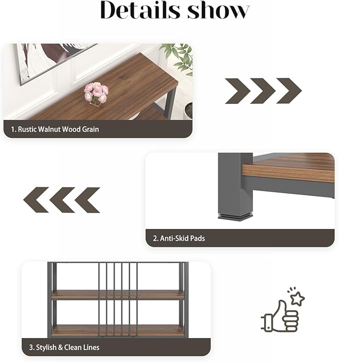 FOLUBAN Console Table for Entryway, Narrow Sofa Table with 3 Tier Storage Shelf for Living Room Hallway Behind Couch, Rustic Walnut