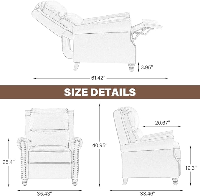 UIXE Faux Leather Recliner Chairs Set of 2, Pushback Armchair Overstuffed Accent Chair for Living Room, Rivet Trim Club Chair Home Theater Bedroom Reading Seat - Navy Blue