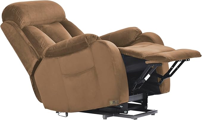 Power Lift Chair Recliners for Elderly, Modern Adult Power Lift Recliner, Velvet Upholstery Electric Lift Chair Recliner with Side Pocket for Living Room (Brown)