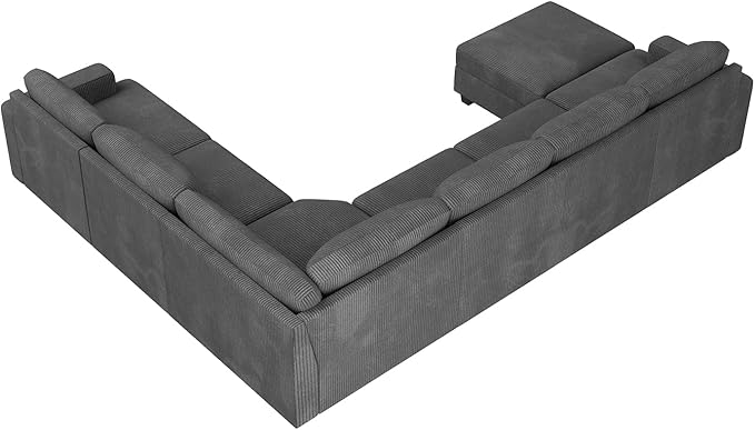 Nolany Dark Grey Corduroy U Shape Modular Sectional Couch with Storage Ottoman, 72.9"D x 128.5"W x 35"H, 6 Seater, Plush, Easy Assembly