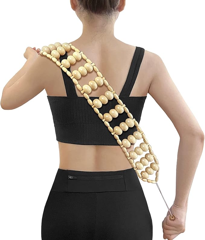 Wood Back Massage Roller Rope, Portable Wood Therapy Cellulite Massage Tools, Handheld Lymphatic Drainage Massager, Multi-Functional Manual Massage Roller Rope Strap for Full Body Muscle Pain Relief