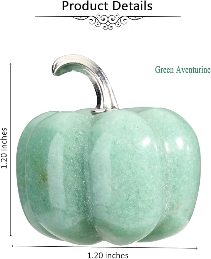Jovivi Green Aventurine Crystal Pumpkin Figurine, 1.2" Mini Carved Gemstone Pumpkin Statue Decor Healing Stones Decorative Ornaments for Fall Harvest Thanksgiving Halloween Decorations Home Decor