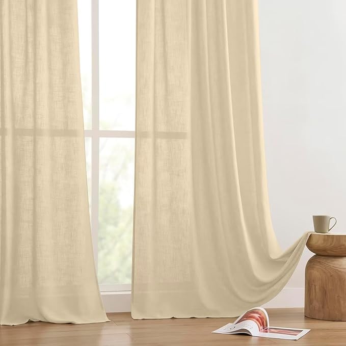 Joydeco Linen Curtains 84 Inch Length 2 Panels Set, Light Filtering Curtains for Bedroom Living Room,Linen Blend Drapes 52 Inches Wide with Back Tab Rod Pockets (W52 x L84 Inch, Natural)