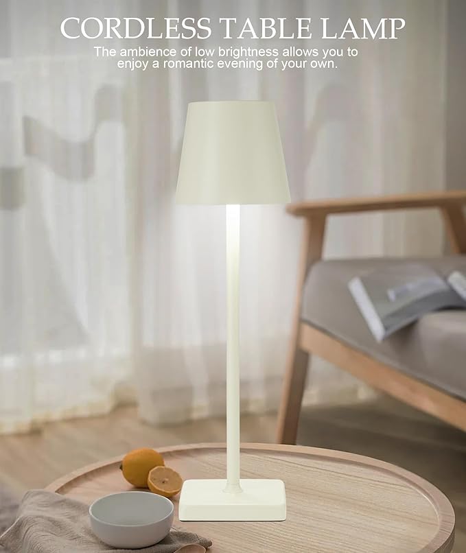 HASUN 2 Pack Cordless Table Lamp, Portable LED Desk Lamp, 5200mAh Battery Operated Lights, 3 Color Stepless Dimming Up, Night Light for Bedroom/Date/Bars/Cafe/Camping (Cream 2Pack)