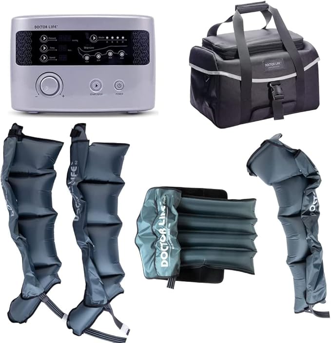 DOCTOR LIFE LX9max Full Body (A) - Sequential Air Compression Recovery System : Device + Legs (XL) + Arm + Waist + Bag (FSA-HSA Approved)