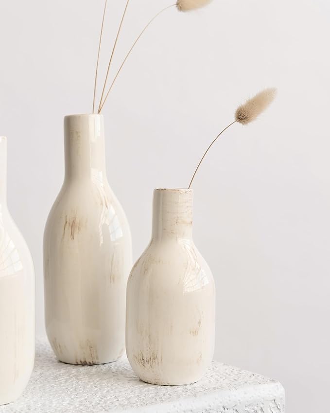 NOBULA White Ceramic Donut Vases โ Modern Home Decor for Living Room, Bedroom & Table Centerpiece - Minimalist Nordic โ Unique Vases for Olive Plant & Flowers โ Decorative Coffee Table Vase Set of 3