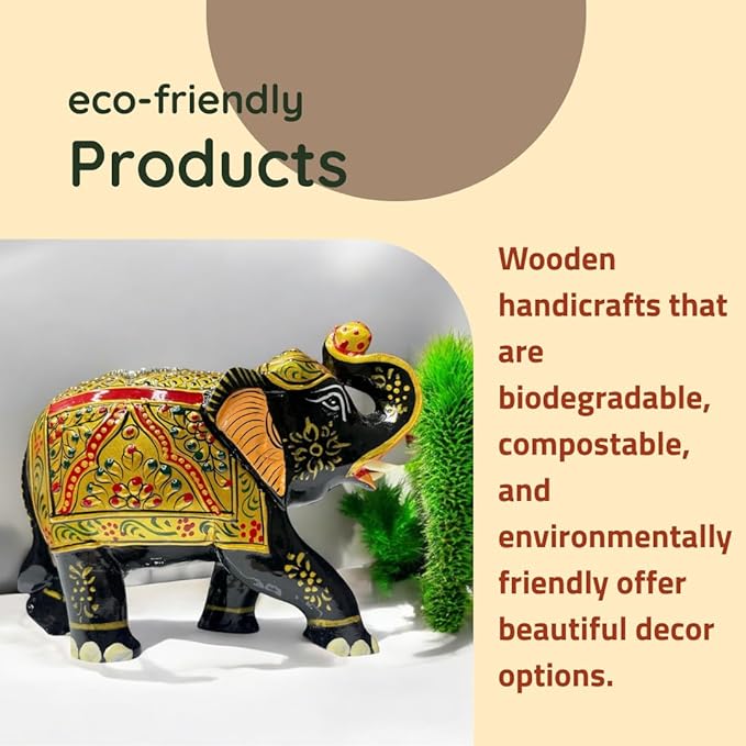Handcrafted Wooden Elephant Figurine β Traditional Artwork, Gold & Gemstone Embellishments β Lucky Decorative Elephant Statue for Prosperity | Beautiful Elefantes Decorativos para Sala (Black & Gold)