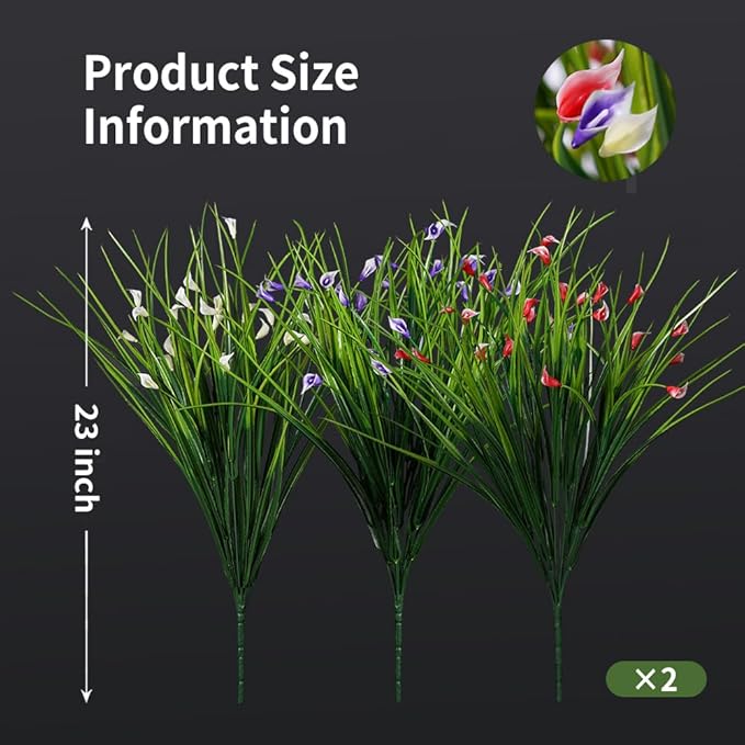 Melorca&Guilla Artificial Plants Outdoor 6PCS 23“ Fake Tall Grass,Fake Outdoor Plants,Faux Plants with Flowers for Garden Porch Window Box Shop Office Home Décor
