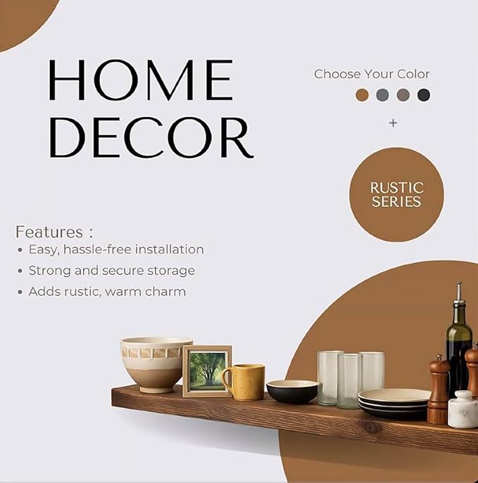 joelsantiques - 60 Inch Wooden Floating Shelves for Wall - 60x9x2 in - Made of Natural Wood - Long Heavy Duty Rustic Wall Shelves for Bedroom - Perfect for Living Room, Kitchen - Medium Brown