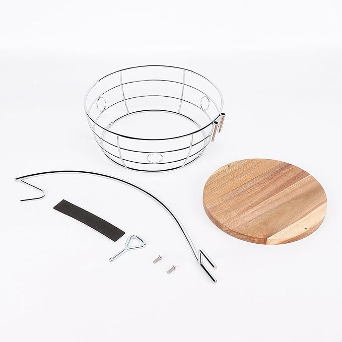 Livabber Countertop Fruit Basket Bowl with Banana Hanger, Modern Standing Fruit Vegetable Bowl Storage, with Banana Tree Holder for Kitchen Dinning Table (Round Wood, Chrome)