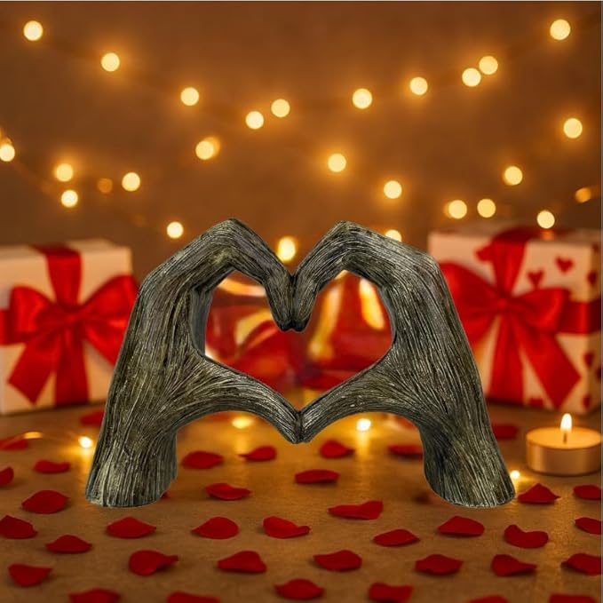 Top Brass Large Rustic Heart Hands Sculpture, 9 3/4” Resin Love Statue – Romantic Decor Accent for Shelf or Mantel – Perfect for Wedding, Valentine's Day or Anniversary (Rustic Wood Grain)