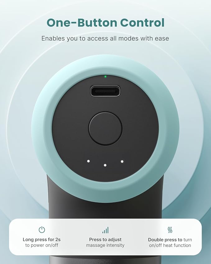 RENPHO Mini Thermal Massage Gun with Heat, Portable Deep Tissue Percussion Massager, Color Silicone Sleeves Travel Size with Carry Case, Mint