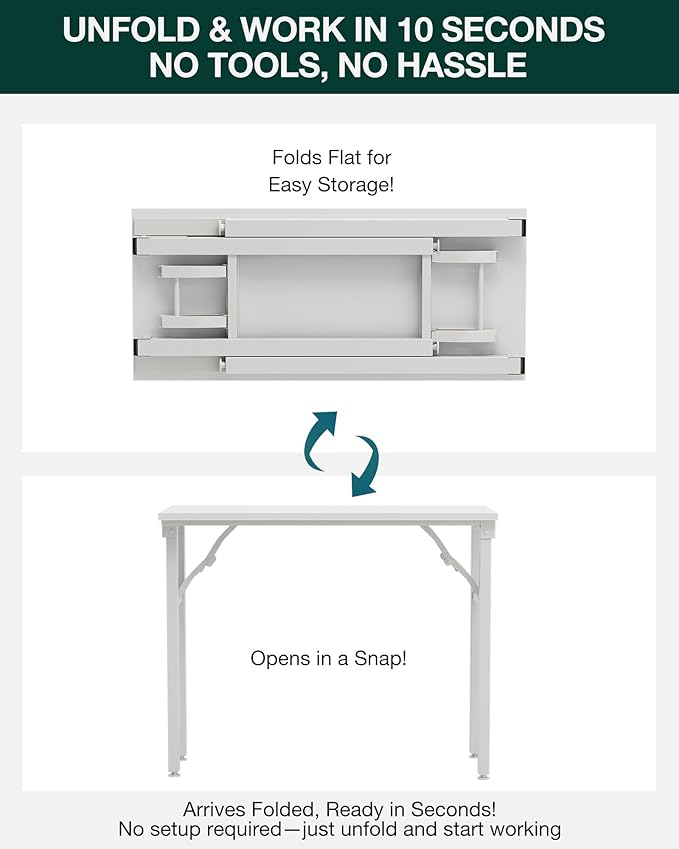 Frylr Small Folding Computer Desk β Portable 35.8 Inch Foldable Laptop Table, Collapsible and Compact for Easy Storage and Fast Setup, Lightweight for Small Spaces, Craft and Study Use, White