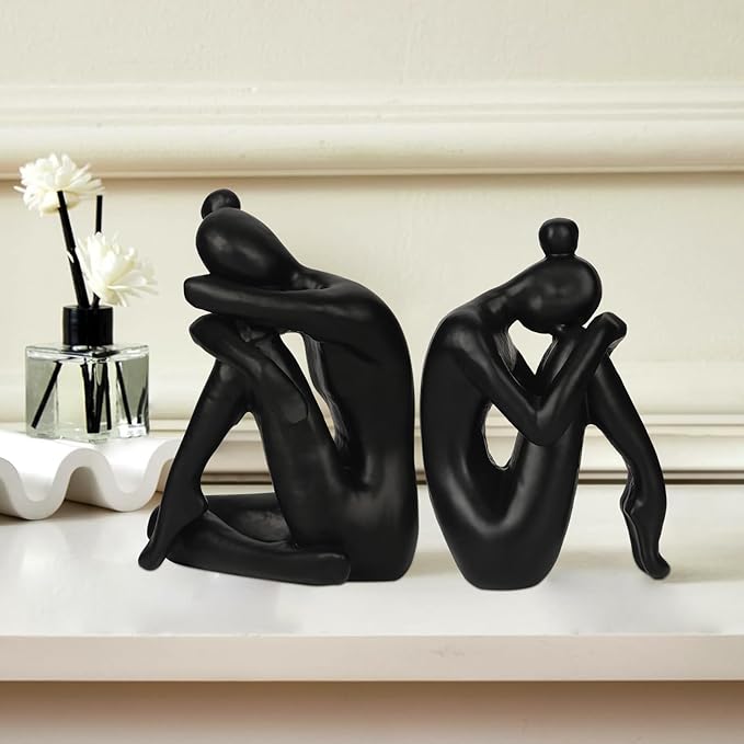 Unique Cast Iron Girl Thinker Bookends, Heavy-Duty Decorative Book Stoppers for Shelves, Creative Home and Office Desk Ornaments, 1 Pair/2 Pieces, 5.9"