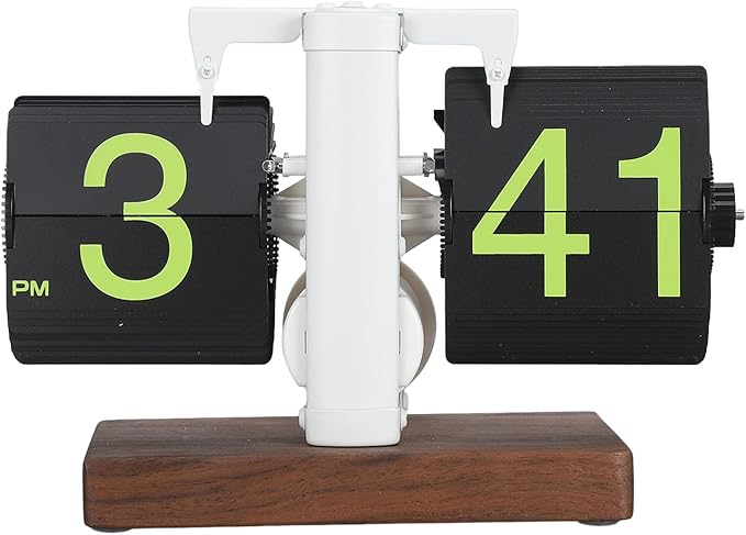 Flip Desk Clock, Retro Vintage Flip Desk Table Clock, Digital Clock Sided Large Numbers Mechanical Flip Clock Wood Base for Living Room, Study Room and Office(Frosted White)