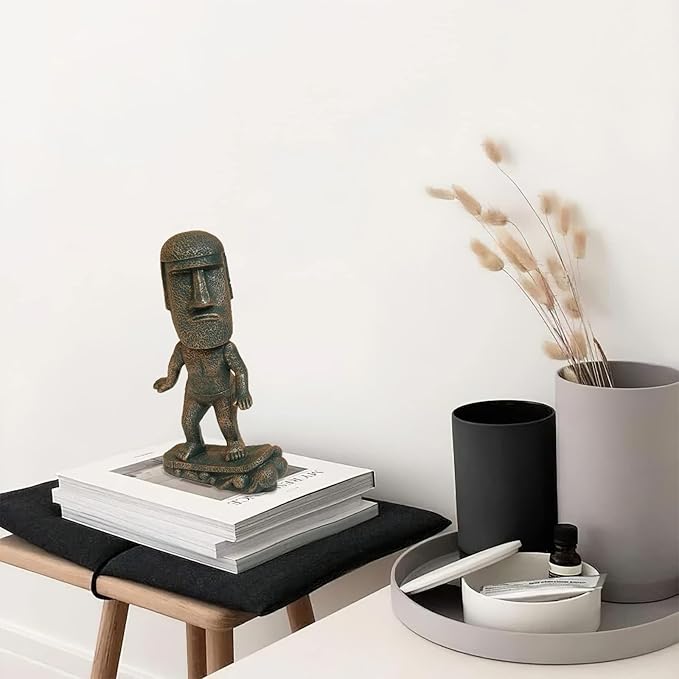 Moai Statue Decor - 6 Inch Easter Island Oranment Resin Stone Decoration for Room Accessories Antique Sculpture for Office Desktop (Surfing)