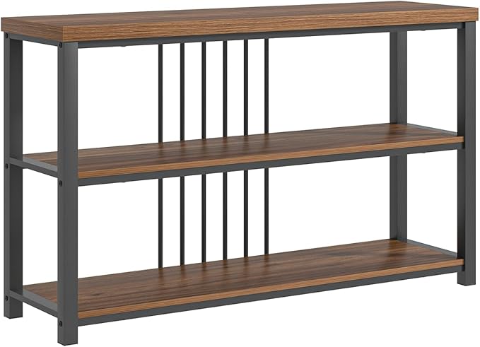 FOLUBAN Console Table for Entryway, Narrow Sofa Table with 3 Tier Storage Shelf for Living Room Hallway Behind Couch, Rustic Walnut