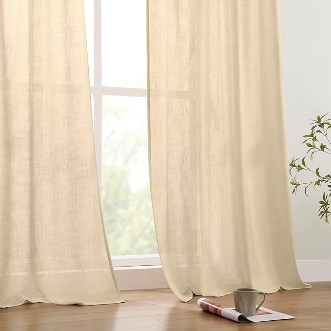 Joydeco Linen Curtains 84 Inch Length 2 Panels Set, Light Filtering Curtains for Bedroom Living Room,Linen Blend Drapes 52 Inches Wide with Back Tab Rod Pockets (W52 x L84 Inch, Natural)