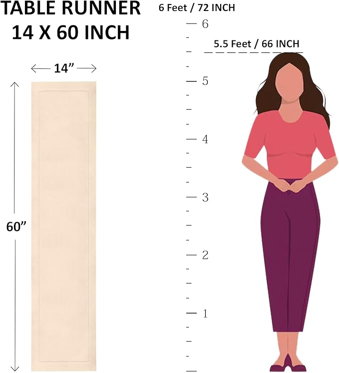 Solino Home Linen Light Natural Table Runner 60 Inches - Classic Hemstitch, 100% Pure Linen Coffee Table Runner 14 x 60 Inch Ideal for Dresser Tables - Fall, Autumn, Halloween, Thanksgiving