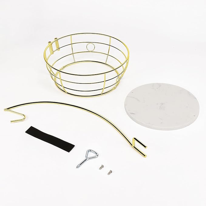 Livabber Countertop Fruit Basket Bowl with Banana Hanger, Modern Standing Fruit Vegetable Bowl Storage, with Banana Tree Holder for Kitchen Dinning Table (Round Marble, Gold)