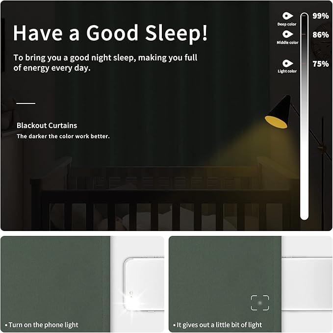 Easy-Going Blackout Curtains for Bedroom, Solid Thermal Insulated Grommet and Noise Reduction Window Drapes, Room Darkening Curtains for Living Room, 2 Panels(42x63 in, Greyish Green)